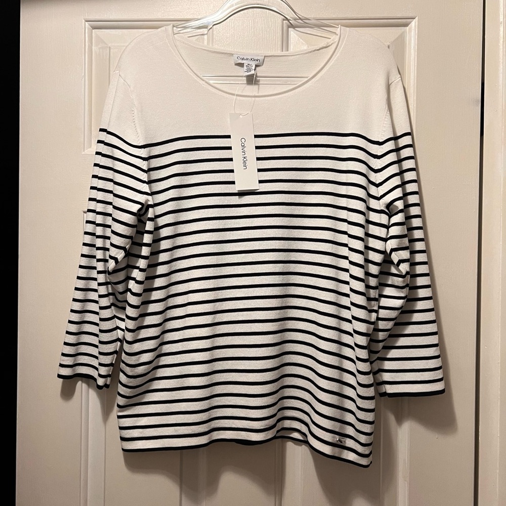 Calvin Klein Women's Black and White Striped Top